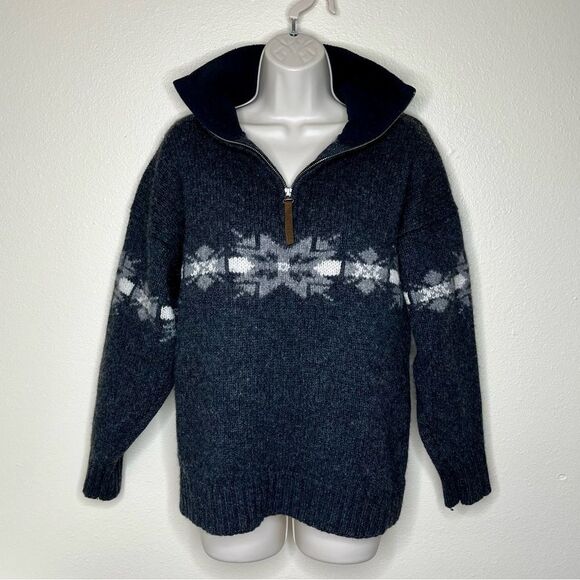 Vintage Patrol Shetland Wool Fair Isle Heather Gray 1/4 Zip Sweater Women Large - Picture 2 of 14